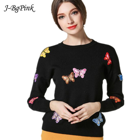 2022 winter women's sweaters and pullovers Knitted butterfly appliques Sweater top Long sleeve women's Casual Autumn sweater fem ► Photo 1/5
