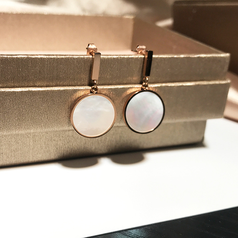 YUN RUO Simple & Fashion Natural Shell Round Stud Earring Woman Rose Gold Color Titanium Steel Jewelry Birthday Gift Never Fade ► Photo 1/6