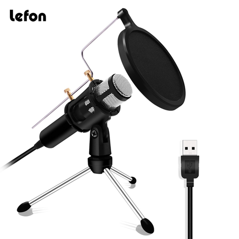 Lefon Professional Microphone Condenser for Computer Laptop PC USB Plug Stand Studio Podcasting Recording Microfone Karaoke Mic ► Photo 1/6
