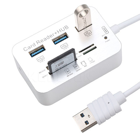 Mini USB 3.0 Multi Hub + Card Reader COMBO High Speed USB Hub with MS/SD/M2/TF Card Reader 3Ports USB Splitter for Laptop ► Photo 1/6