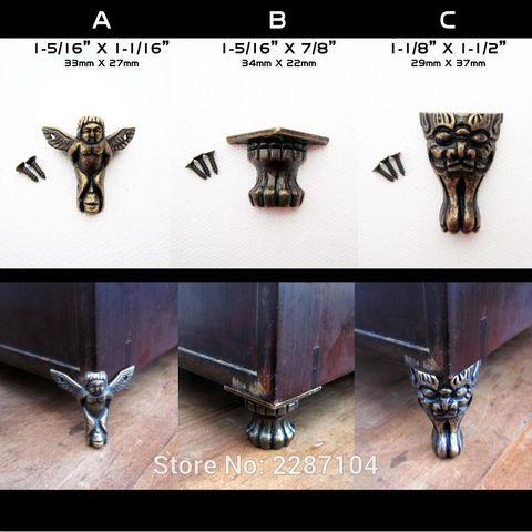4pcs Decorative Antique Brass Vintage Angel Face Cheetah Jewelry Chest Box Wood Furniture Feet Leg Corner Protector Screw ► Photo 1/5