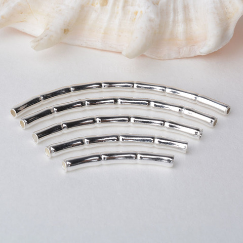 2mm solid 925 sterling silver curved Bamboo tube spacer beads connector for necklace&pendant bracelet jewelry making ► Photo 1/6