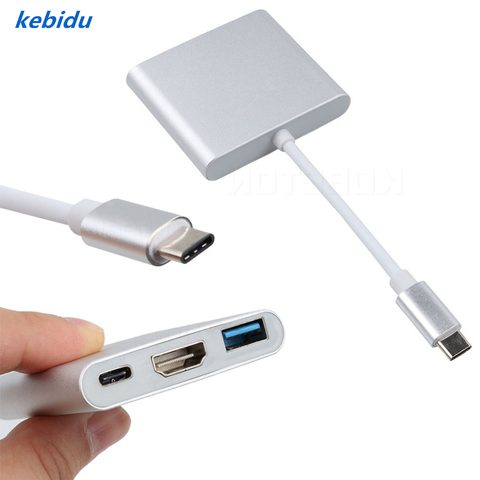 kebidu 2022 New 3 in 1 USB-C USB HUB Male to Female USB 3.1 Type-c To HDMI USB 3.0 Charging Adapter For Macbook Air 12 Converter ► Photo 1/6