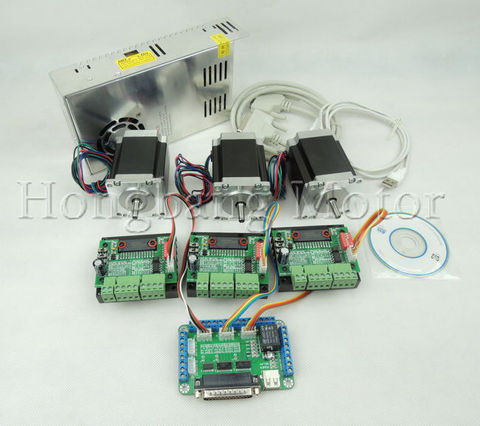 CNC Router Kit 3 Axis, 3pcs TB6560 stepper motor driver +one interface board + 3pcs Nema23 270 Oz-in motor + one power supply ► Photo 1/3