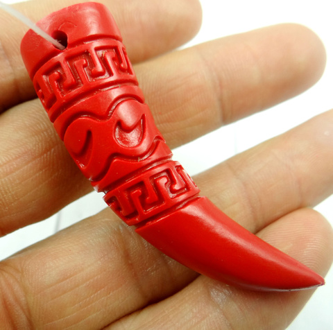 Natural stone Quartz crystal Turquoises Chinese Red Organic Cinnabar carve Horn pendant Jewelry making necklace ► Photo 1/5