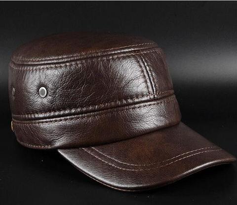 New leisure men's leather leather Kepi winter ear warm hat men peaked cap ► Photo 1/3