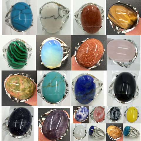 Malachite Opal Tigers Eye Blue Sand Lapis Lazuli Crystal Howlite Carnelian Women Men Art Oval Ring  7~12