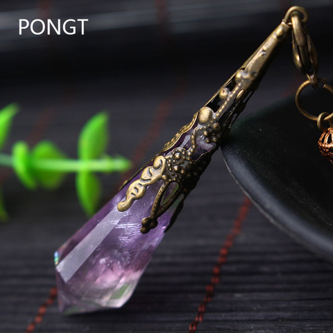 New Natural Purple stone Pendulums for dowsing healing crystals Chakra pendulum charms necklace pendant Women Fashion jewelry ► Photo 1/4