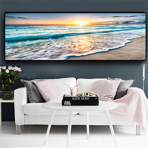 Natural Gold Beach Sunset Landscape Posters and Prints Canvas Painting Mediterran Scandinavian Wall Art Picture for Living Room ► Photo 1/6