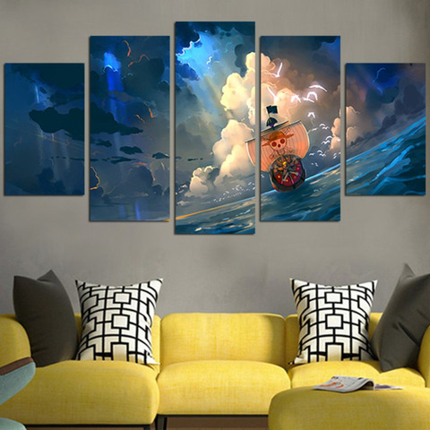 5 Pieces printed painting One Piece Thousand Sunny Wall Art Canvas Unique Gift Picture ► Photo 1/4