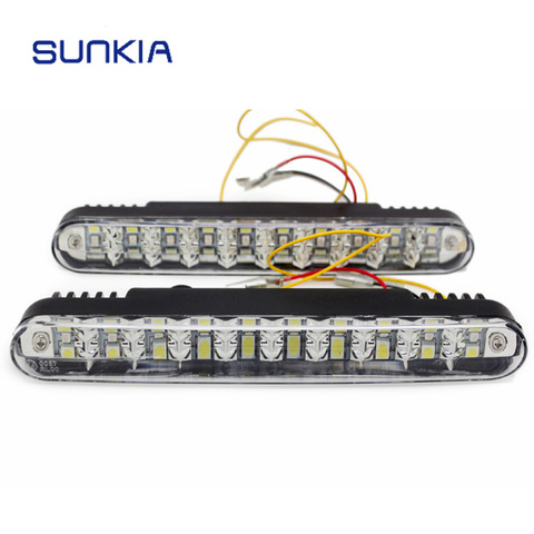 SUNKIA 2Pcs/Pair Super White High Power 20 LED Universal Car Light Daytime Running DRL With Turn Signal Hot Sale ► Photo 1/5