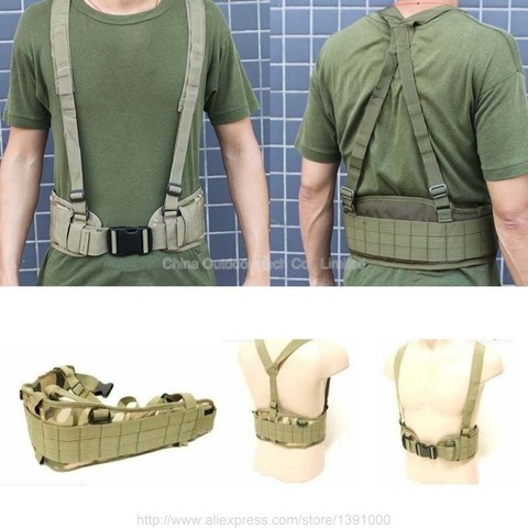 Airsoft Molle Tactical Waist Padded Combat Belt with Suspender Military Hunting 