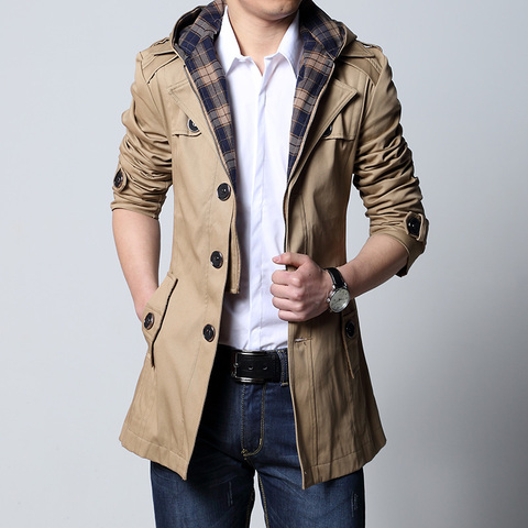 2022 Fashion outwear long coat men trench puls size 5XL male clothing slim fit black and khaki Free shipping ► Photo 1/6