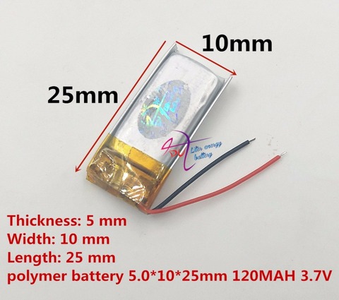 501225 511124 501025 hot sale small battery 501225 3.7V 120mAh lipo battery for digital products ► Photo 1/3