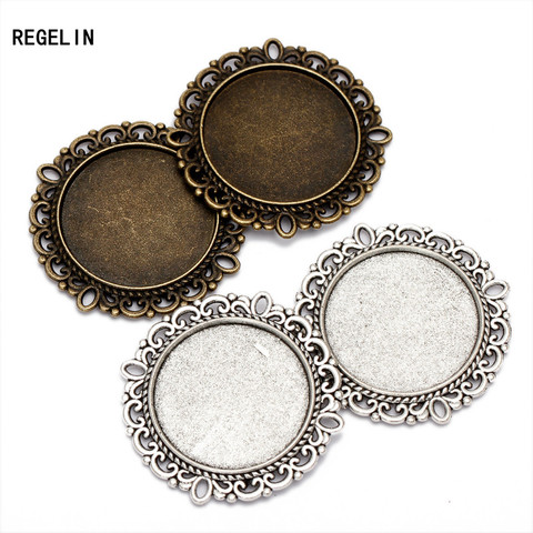 REGELIN New 10pcs/lot Inner size 25mm Antique Bronze Double Lace base Pendant Setting Fit Cabochon Tray DIY Jewelry Findings ► Photo 1/3