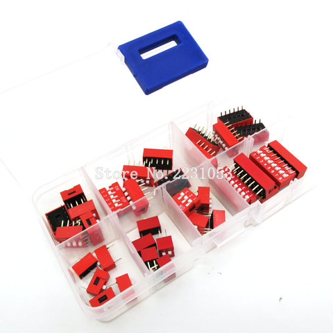 35PCS/LOT Dip Switch Kit In Box 1 2 3 4 5 6 8 Way 2.54mm Toggle Switch Red Snap Switches Mixed Kit Each 5PCS Combination Set ► Photo 1/2