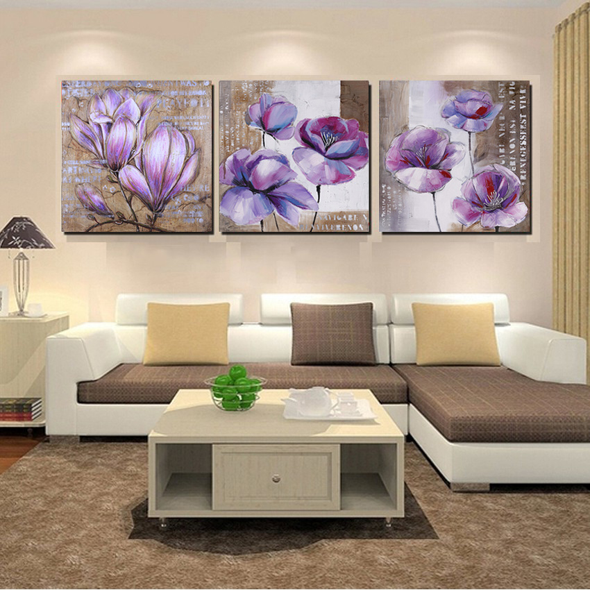 History Review On No Frame 3 Piece Home Decor Purple Flower Wall Painting Modern Art Canvas Pictures For Living Room Aliexpress Er Okhotcn Official Alitools Io - Modern Wall Painting Home Decor
