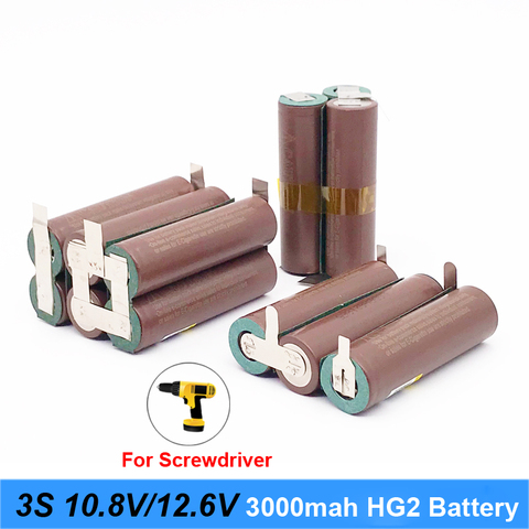 battery 18650 hg2 3000mAh 20amps for 10.8v 12.6v screwdriver battery weld soldering strip 3S 3S2P 12.6v battery pack (customize) ► Photo 1/6