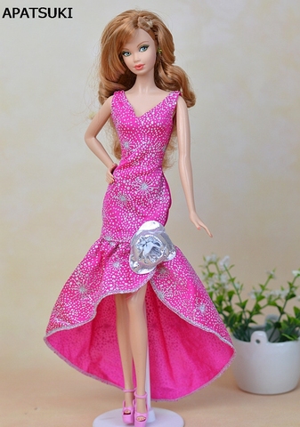 Pink Fashion One Piece Long Evening Dress For Barbie Dolls Vestidos Party Dress For 1/6 BJD Doll Dress Doll Clothes ► Photo 1/3