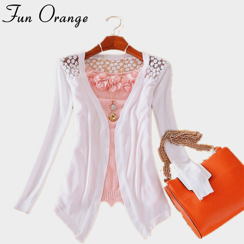 Fun Orange New Summer Fashion Women Lace Sweet Candy Color Crochet Hollow Out Knitwear Blouse Full Sweater Cardigan Open Stitch ► Photo 1/6