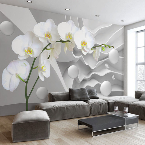 Spatial Extension Personality 3D Wallpaper Stereo Relief Butterfly Orchid Ball Mural Living Room Restaurant Modern Simple Decor ► Photo 1/6