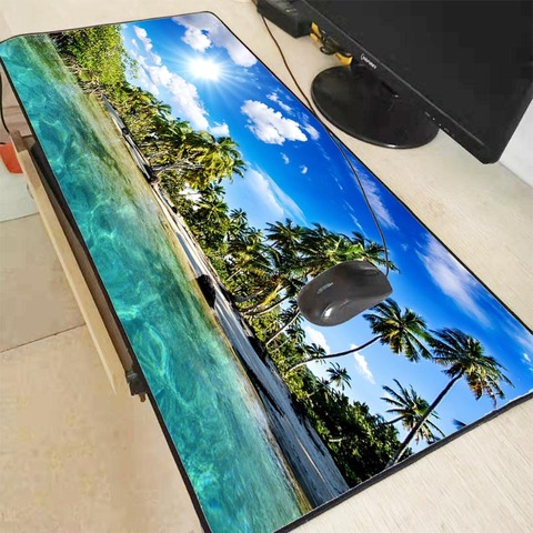Mairuige Palm Trees Beach Blue Sky Clouds Large Mouse Pad Gaming Mousepad Natural Rubber Gaming Mouse Mat with Lock Edge 90X40CM ► Photo 1/6