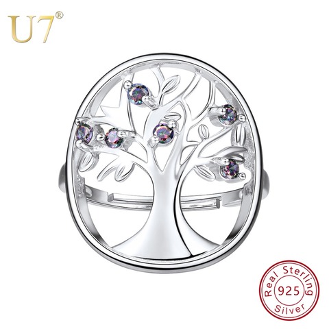 U7 925 Stamped Silver Plated Wisdom Tree Of Life Ring Hollow Rings for Women Sterling Silver Jewelry Wedding Party Gift SC151 ► Photo 1/6