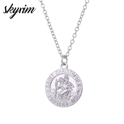 Skyrim SAINT CHRISTOPHER PROTECT US Religious Charm Amulet Pendant Necklace Statement Choker Necklace for Women 2022 Jewelry ► Photo 1/6