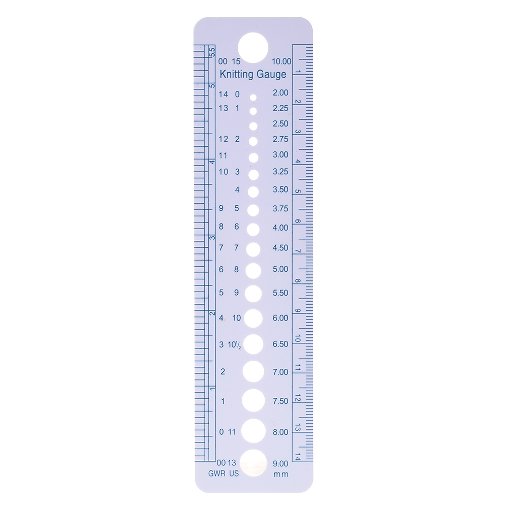 White 2-10mm 1pcs Knitting Needle Gauge Inch cm Ruler Tools for