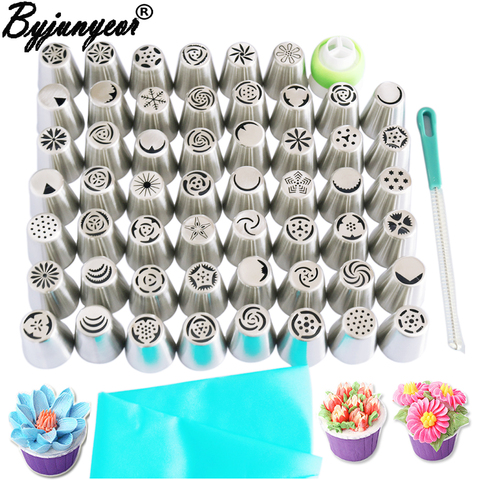 Byjunyeor 57PCS Stainless Steel Nozzles Pastry Icing Piping Nozzles Russian Pastry Decorating Tips Baking Tools For Cake CS001 ► Photo 1/6