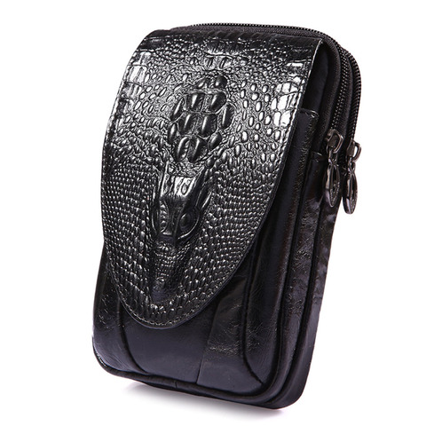 New Men Genuine Leather Real Crocodile Grain Cell/Mobile Phone Cover Case Pocket Hip Belt Bum Fanny Pack Waist Bag Father Gift ► Photo 1/6