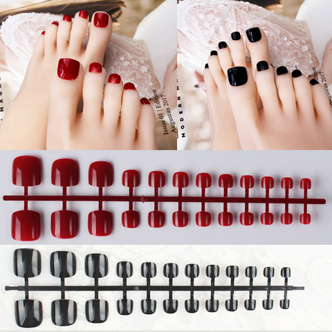 Mixed 5 Colors full cover false nails short foot fake nails Candy Color 24pcs/set press on nails foot toe french nail art tips ► Photo 1/6