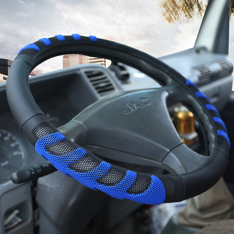 KKYSYELVA  Leather Steering Wheel Covers for Car Bus Truck 36 38 40 42 45 47 50cm Diameter Auto Steering-wheel cover ► Photo 1/6