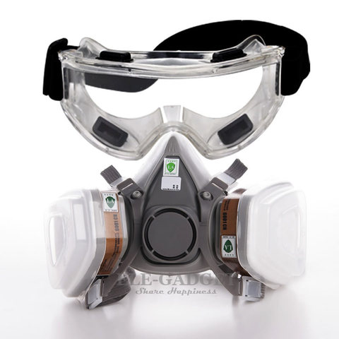 Industrial 7-In-1 6200 Half Face Mask + Protective Glasses Gas Respirator Dual Filters For Painting Spraying Work Safety Masks ► Photo 1/5