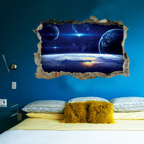 3D Star Universe series Broken wall stickers for kids baby rooms bedroom home decoration decals mural poster sticker on the wall ► Photo 1/6