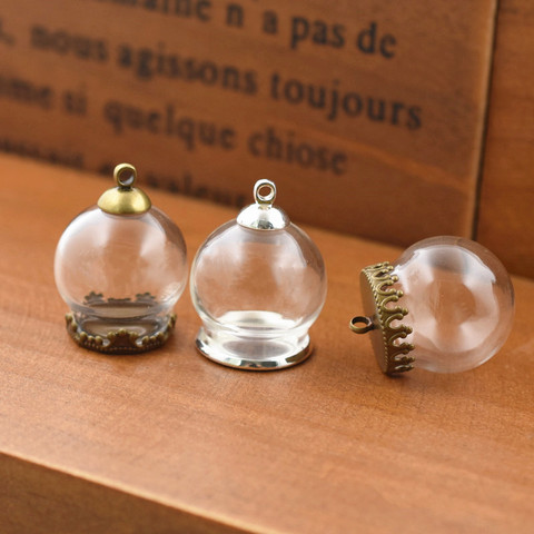 5set 20*15mm hollow glass globe with setting base beads cap set orb glass vials pendant glass bottle jewelry pendant ► Photo 1/6