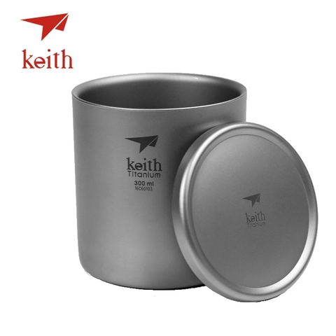 Keith Pure Titanium Vacuum Tea Cups Double Wall Water Mugs Outdoor Camping Travel Picnic Tableware Utensils With Titanium Lid ► Photo 1/6