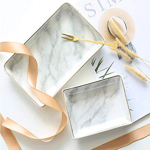 Nordic Style Marble Painting Phnom Penh Ceramic Jewelry Plate Ring Necklace Cosmetic Snack Dried Fruit Storage Tray Organizer ► Photo 1/6