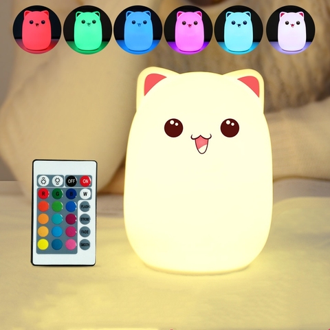 LED USB Nightlight rechargeable cartoon Cat night lights Silicone Soft Breathing Cartoon Baby Nursery Lamp for Children Gift ► Photo 1/6