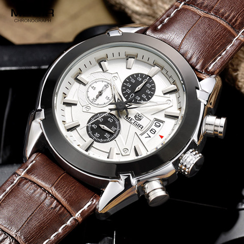 Megir Leather Watch Men 2022 Top Brand Luxury Quartz Watch Military Chronograph Waterproof Watches reloj relogio masculino 2022 ► Photo 1/6