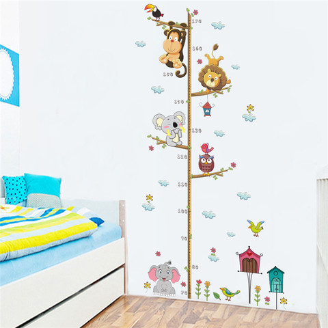Cartoon Animals Lion Monkey Owl Elephant Height Measure Wall Sticker For Kids Rooms Growth Chart Nursery Room Decor Wall Art ► Photo 1/4