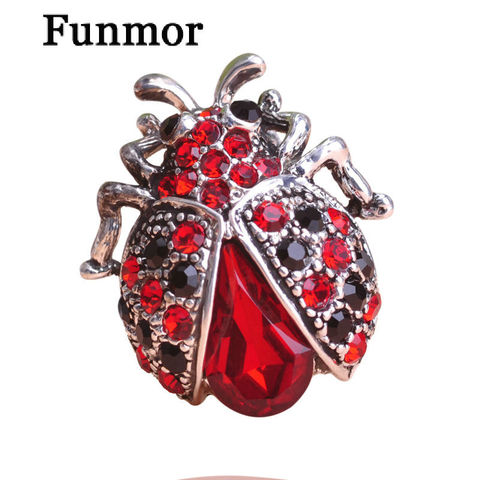 Funmor Silver Color Red Ladybug Women Lovely Insect Scarf Jewelry Clips Pins Rhinestone Crystal Paved Small Cute bijoux broche ► Photo 1/6