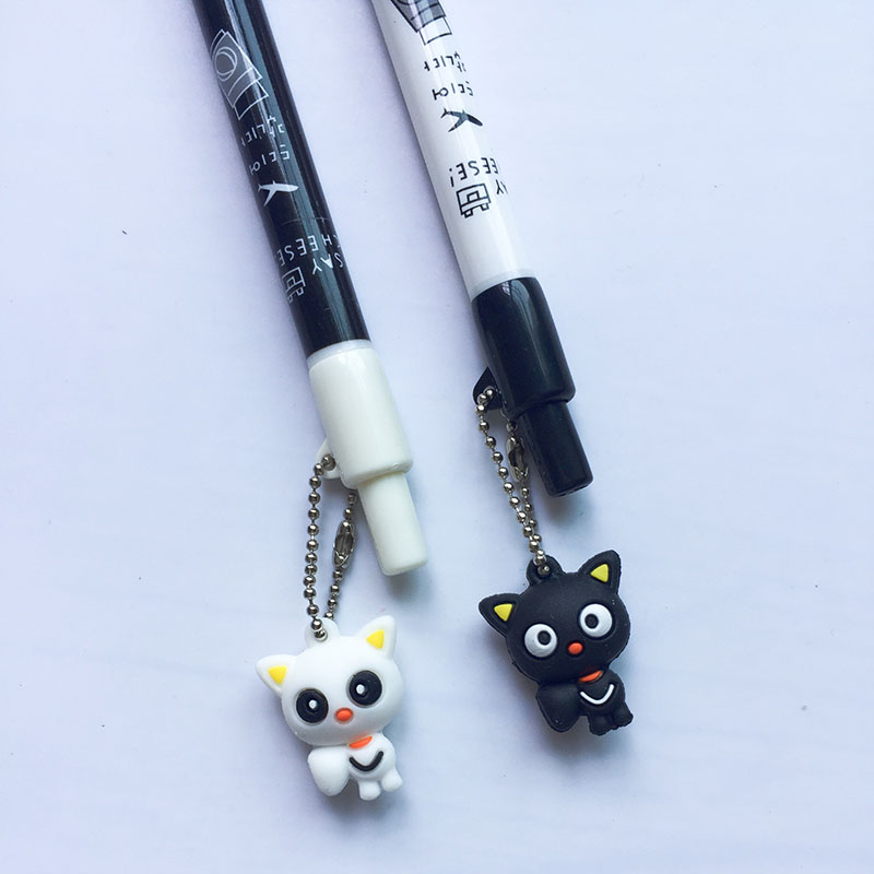 3X Black Cat Gel Pen Kawaii Stationery Students Gift School Supplies 0.5mm 
