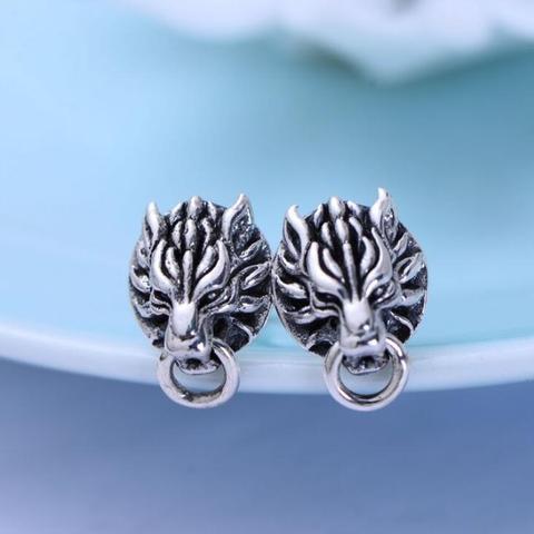 100% 925 Silver Wolf-head Earrings Real Sterling Silver Wolf Stud Earrings Hiphop PUNK Jewelry Man Earring ► Photo 1/1