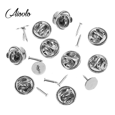 Aiovlo 20sets/lot Stainless Steel DIY Brooch Round Clasps Pin Tie Tacks Blank Pins with Clutch Back for Jewelry Making Supplies ► Photo 1/6