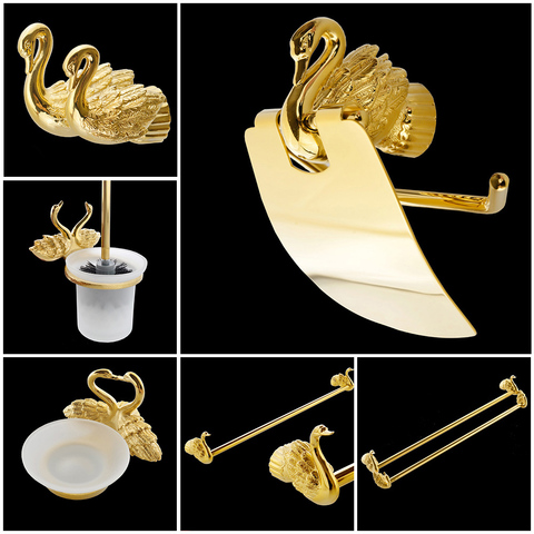 Bathroom Accessories Bath Hardware Set Golden Color Swan Toilet Paper Holder Towel Rack Tissue Holder Roll Paper Holder MB-0969A ► Photo 1/6