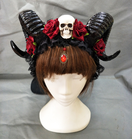 Horn Headband Gothic Devil Floral Horns Headpieces Halloween Skull accessories With Veil Fancy Dress Hair Accessories ► Photo 1/2