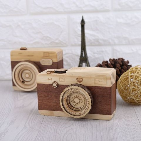 Wooden Toy Cameras Music Box Retro Camera Design Classical Melody Birthday Home Decoration ► Photo 1/6