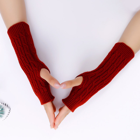Long Thick Cable Knit Arm Warmer Gloves 