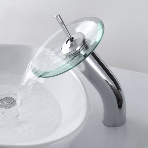 Bathroom circle  waterfall Faucet Chrome Finish Basin Sink Faucet Mixer Tap Waterfall Faucet . Bathroom sink glass Mixer Tap ► Photo 1/5